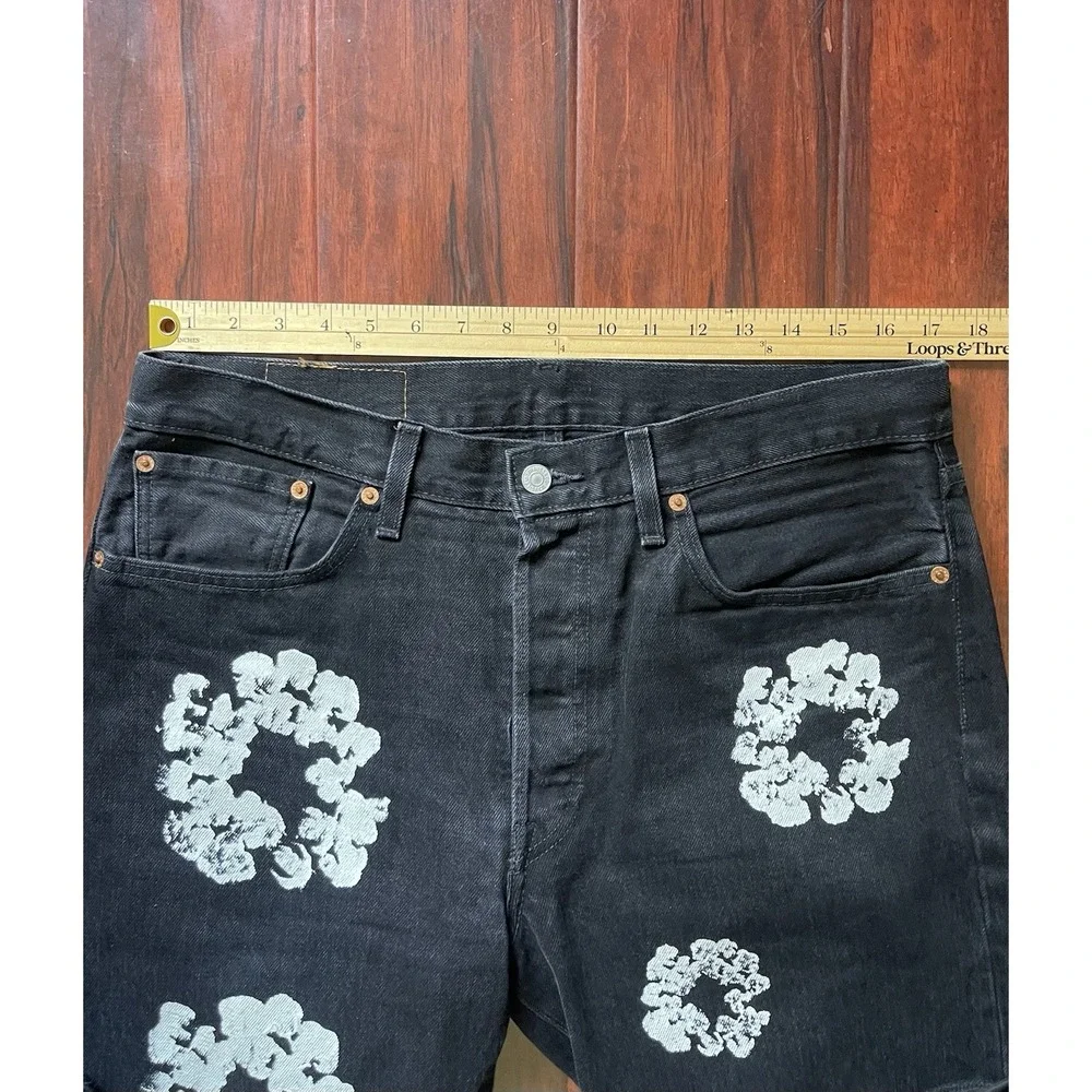 Levi's x DENIM TEARS 501 Black Cotton Wreath Denim Jeans 34W x 34L Preowned
